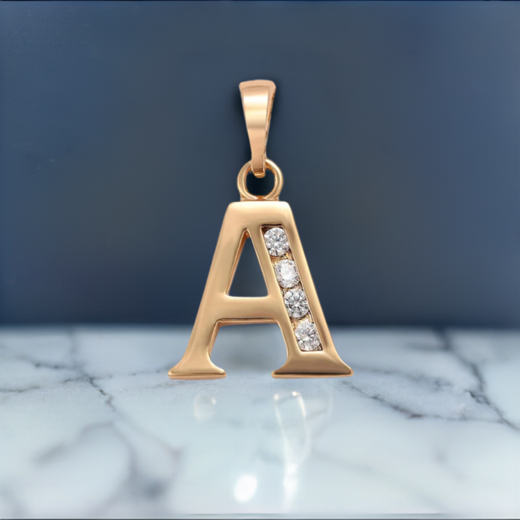 Yellow Gold Initial Letter CZ Pendant Necklace