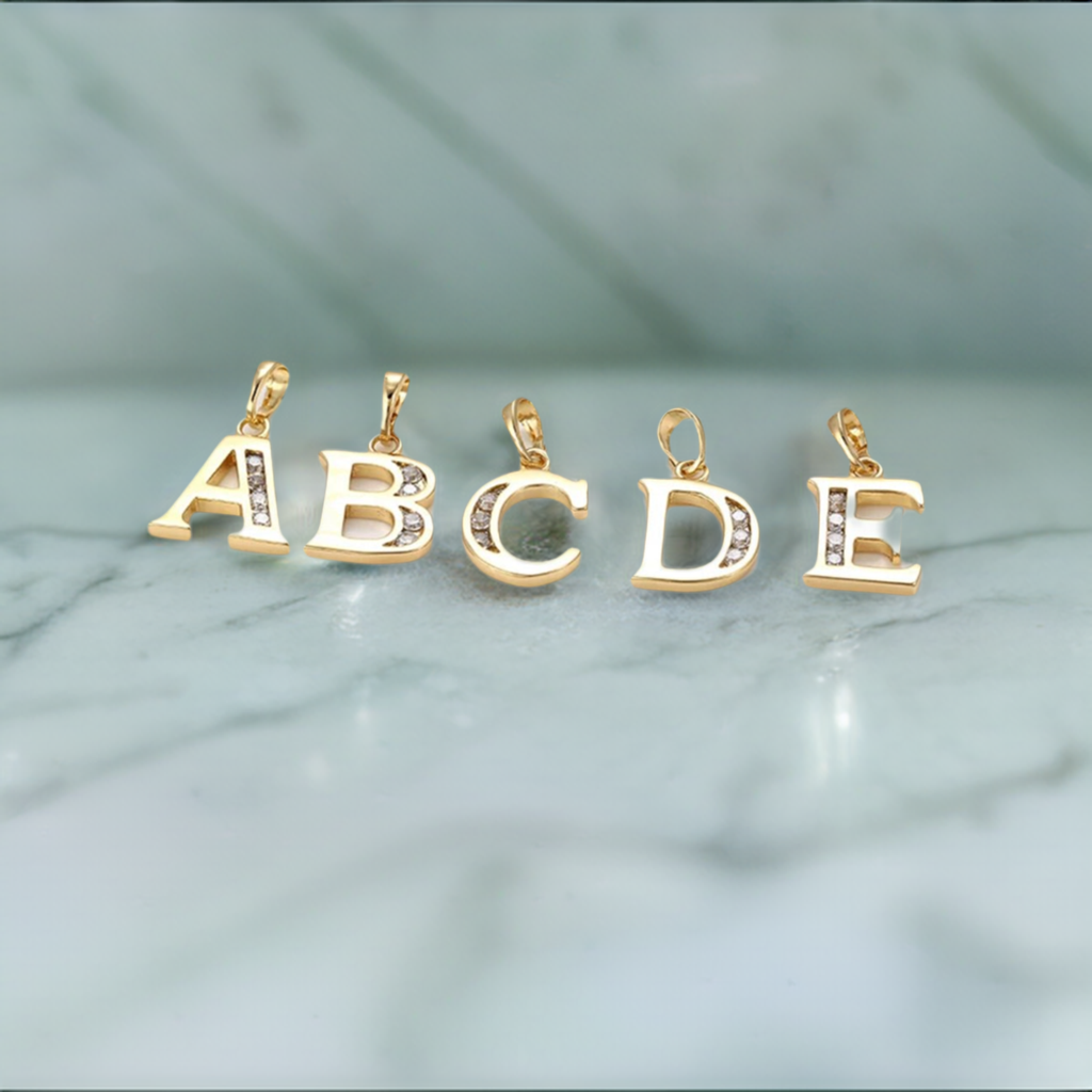 Yellow Gold Initial Letter CZ Pendant Necklace