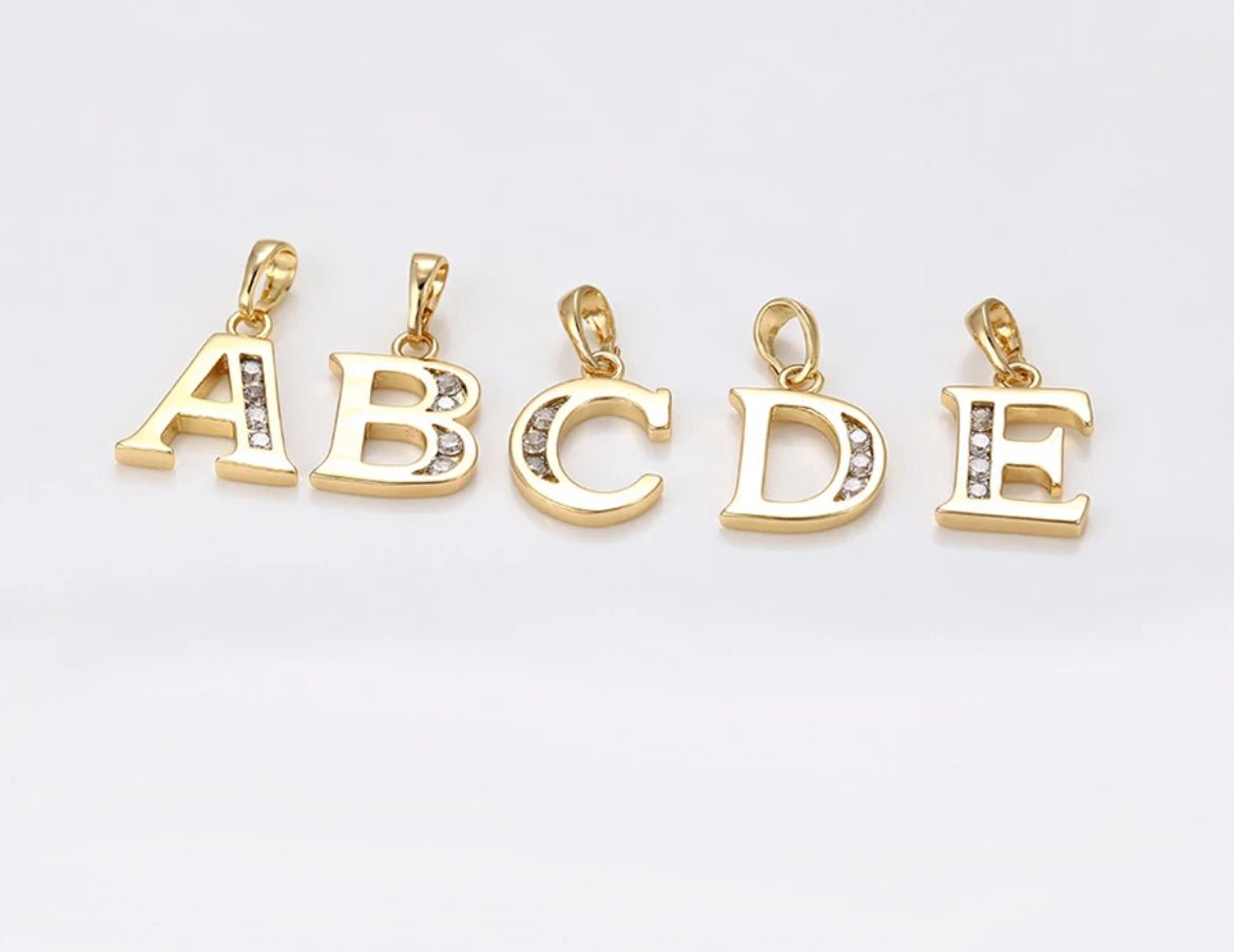 Yellow Gold Initial Letter CZ Pendant Necklace - Lilly Boulogne’
