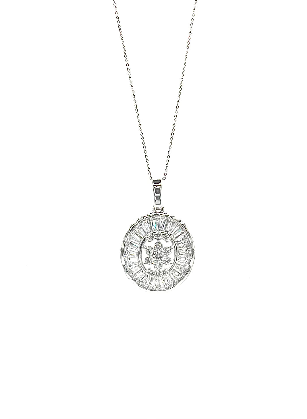 Oval Baguette Halo Necklace