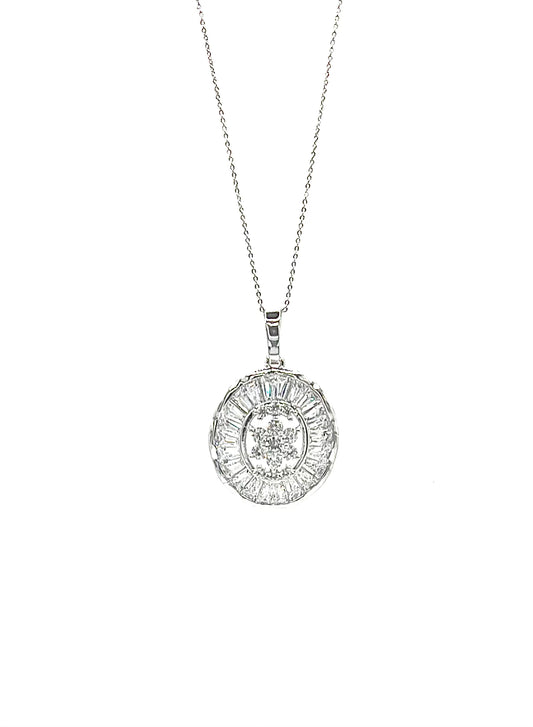 Oval Baguette Halo Necklace