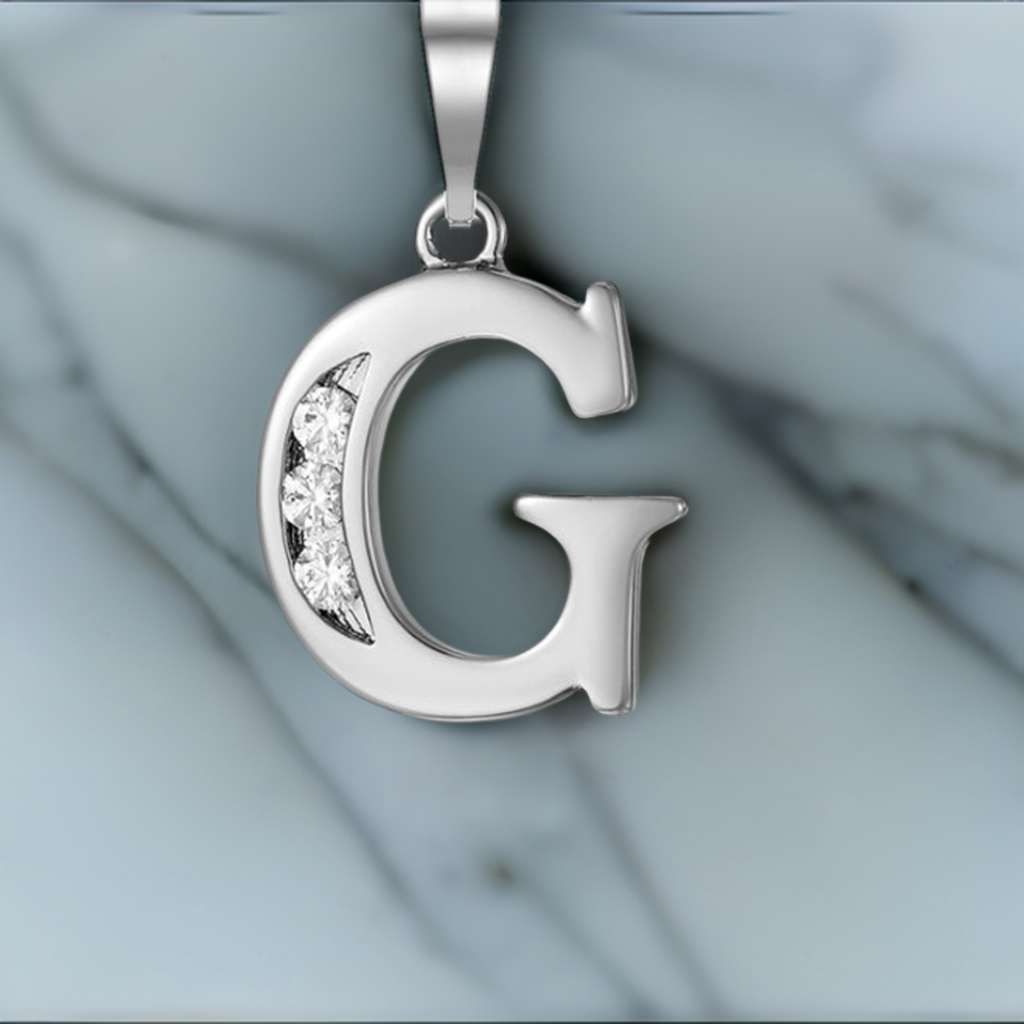 White Gold Initial Letter CZ Pendant Necklace