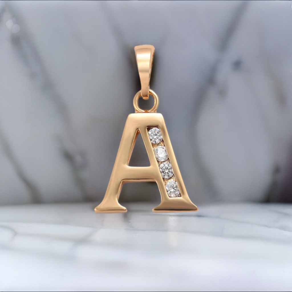 Yellow Gold Initial Letter CZ Pendant Necklace