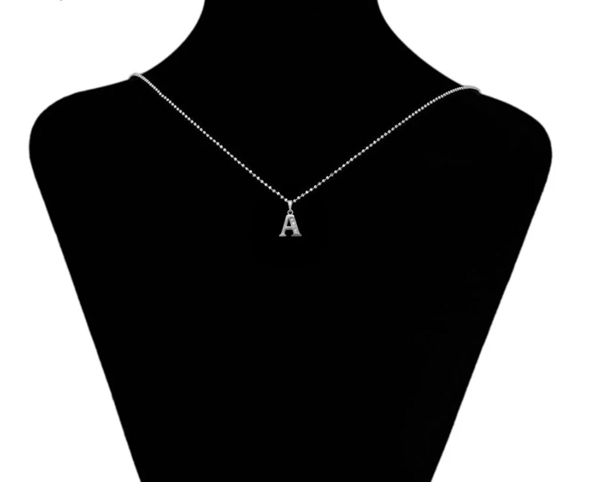 White Gold Initial Letter CZ Pendant Necklace - Lilly Boulogne’
