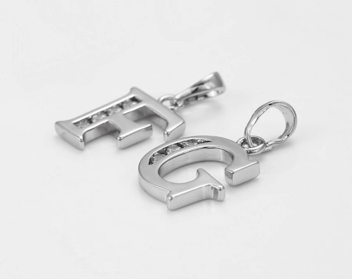 White Gold Initial Letter CZ Pendant Necklace - Lilly Boulogne’
