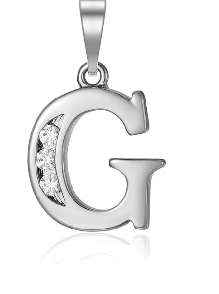 White Gold Initial Letter CZ Pendant Necklace - Lilly Boulogne’
