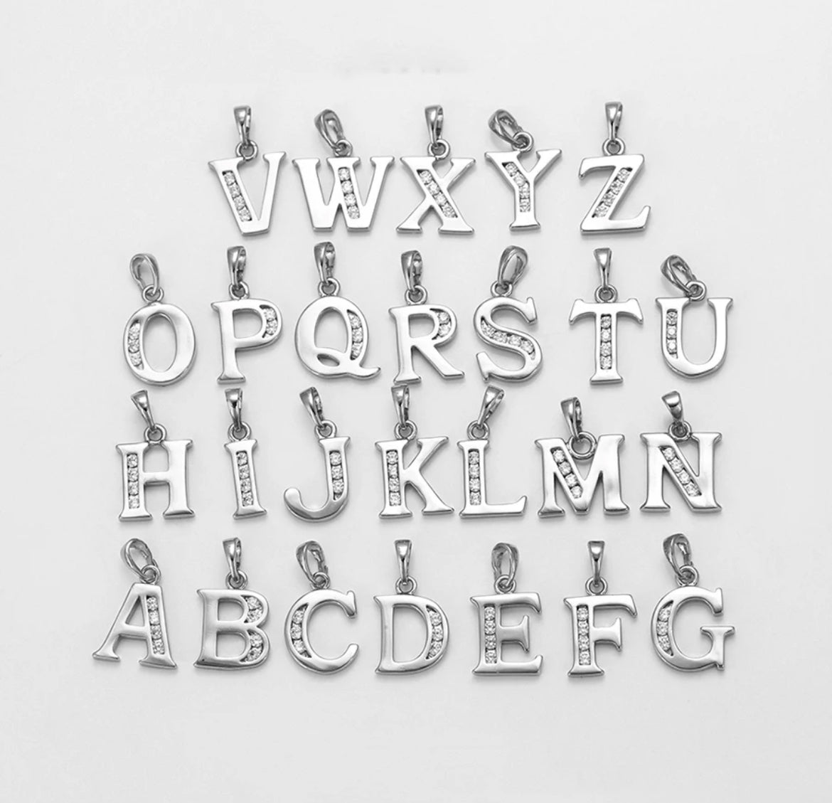 White Gold Initial Letter CZ Pendant Necklace - Lilly Boulogne’