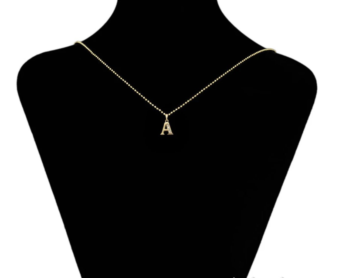 Yellow Gold Initial Letter CZ Pendant Necklace - Lilly Boulogne’