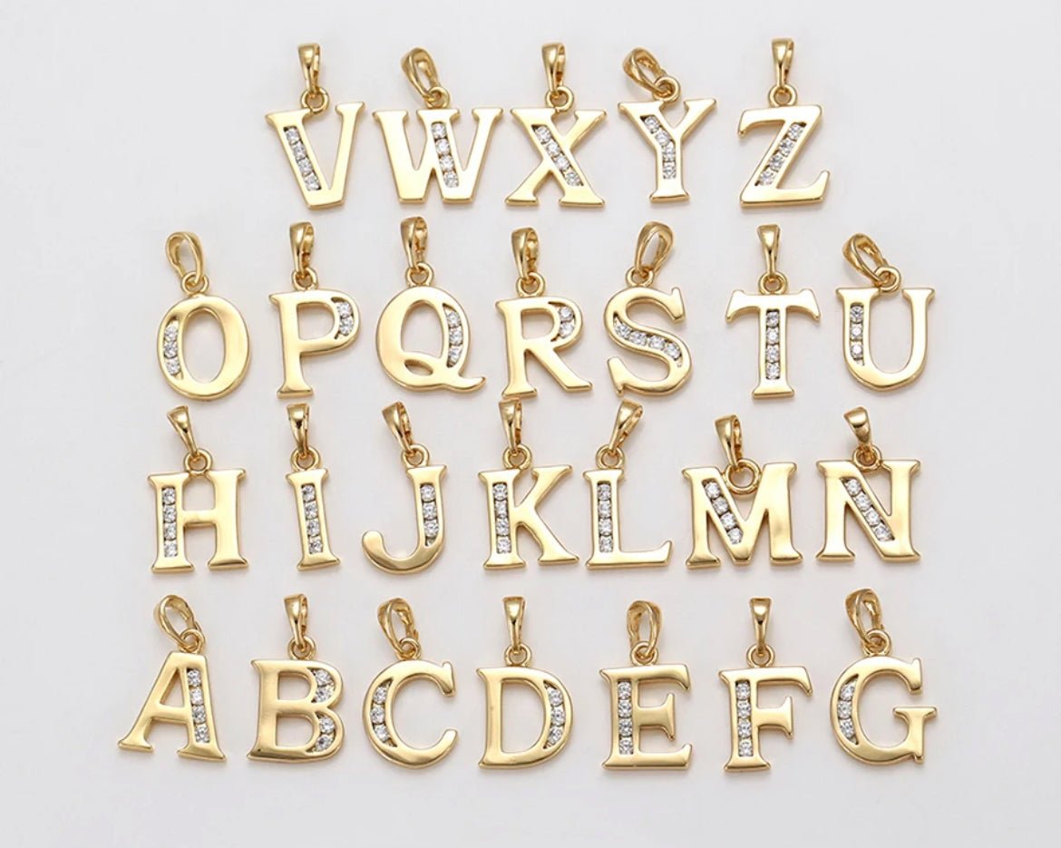 Yellow Gold Initial Letter CZ Pendant Necklace - Lilly Boulogne’
